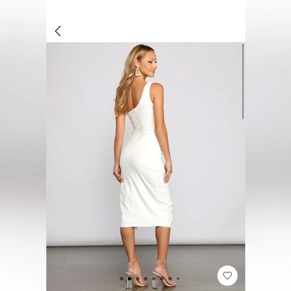 Marissa Asymmetrical  White One-Shoulder Dress Midi - Picture 2 of 7